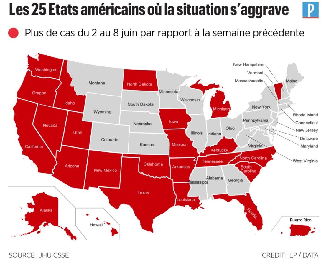 EEUU: 25 estados en los que se agrava la situación por COVID-19de 