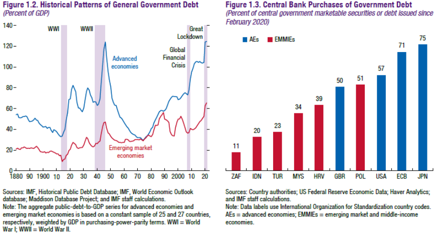 Deuda histórica de gobiernos y bancos centrales. FMI 