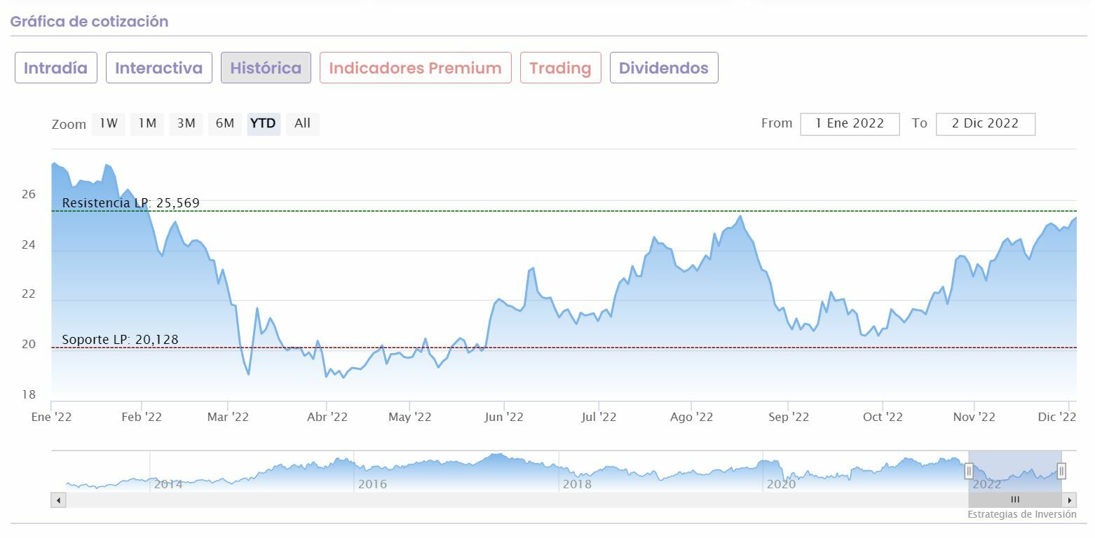 Inditex cotización anual del valor 