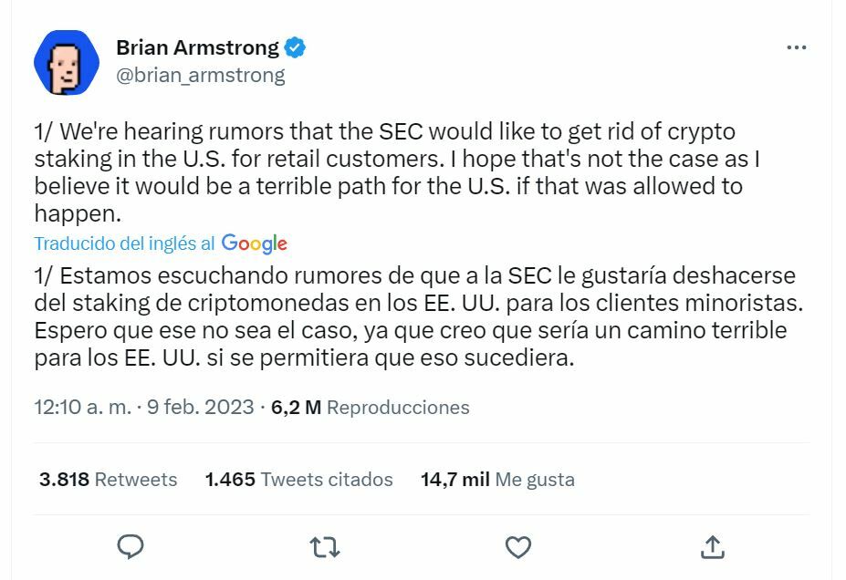 Ethereum tuit sobre rumores de la SEC sobre staking