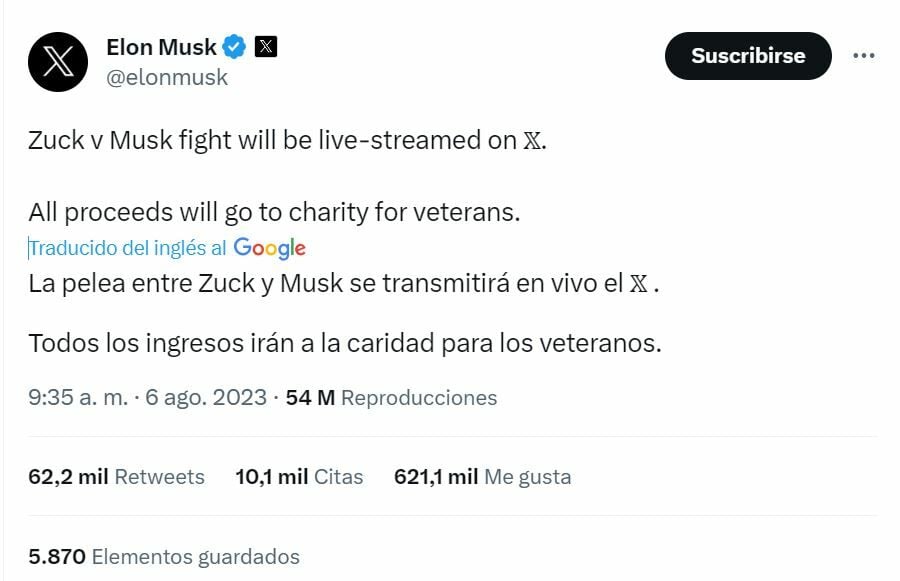 Post sobre la pelea del propio Elon Musk 