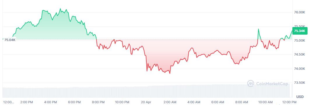 Bitcoin intenta mantenerse por encima de los 75.000 dólares