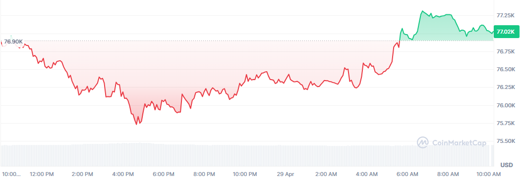 Bitcoin intenta mantener los 77.000 dólares