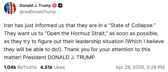 Trump emite un comunicado sobre Irán mientras los precios del petróleo WTI llegan a los 100 dólares por barril