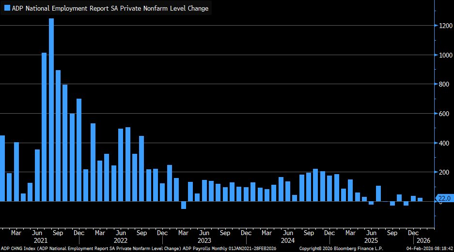 Las nóminas de empleadores privados en EEUU aumentan en 22.000 en enero