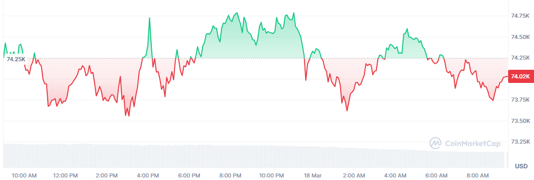 Bitcoin se mantiene sobre los 74.000