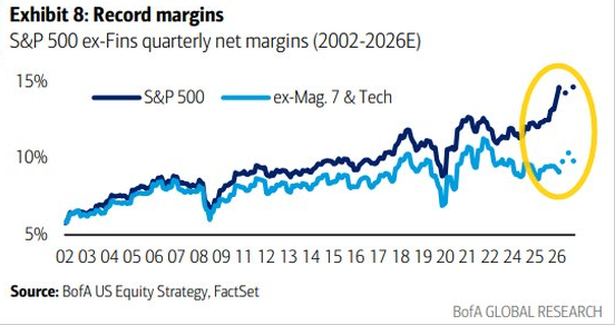 Los niveles récord de los márgenes de beneficio del S&P 500 se deben exclusivamente a los 7 Magníficos